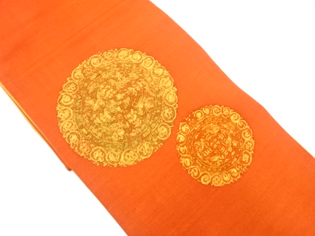 作家物　手織り紬絵皿に抽象動物模様袋帯